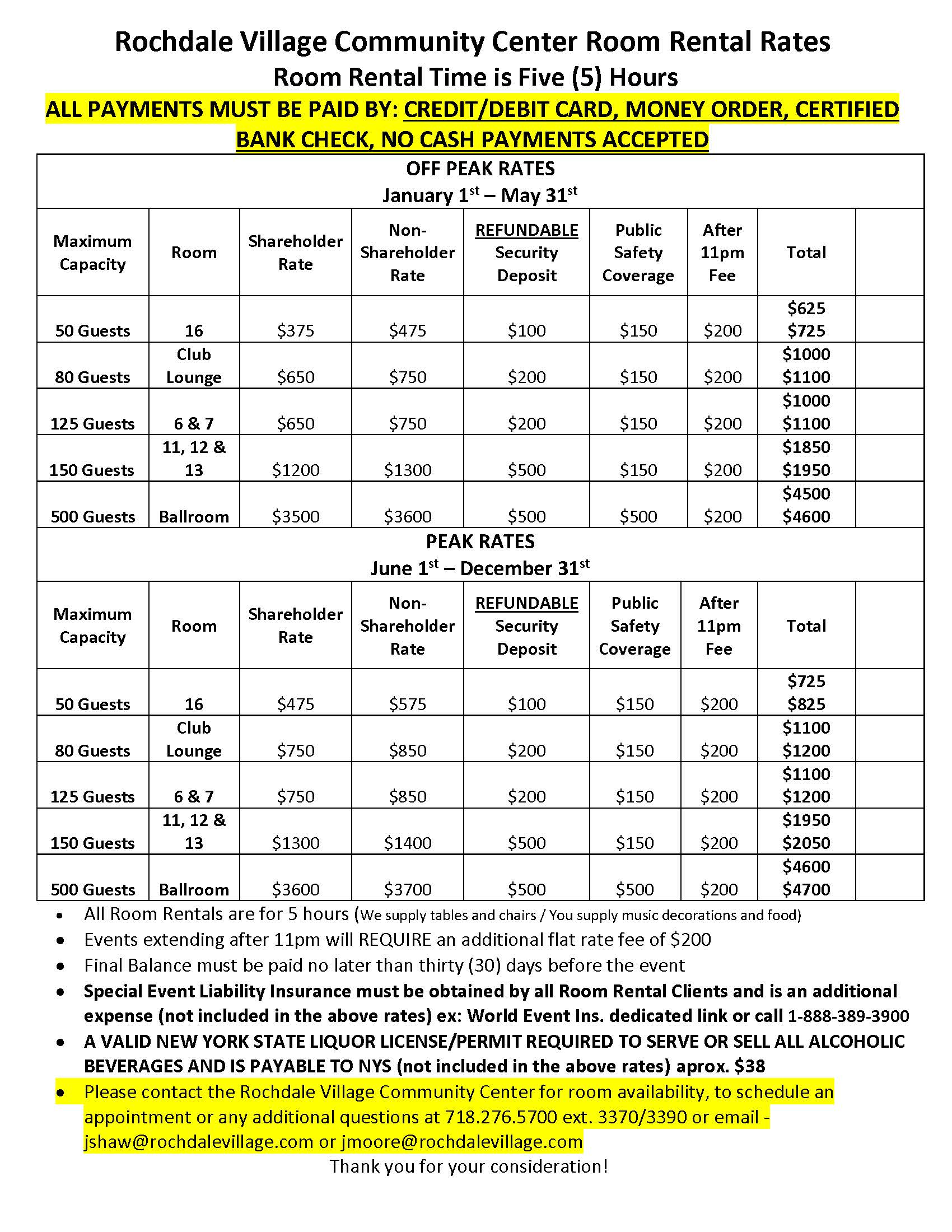 Room Rental Rates Updated March2026